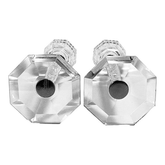 Oleg Cassini Pair Sparkle Glitter Candle Sticks Signed 6in - Picture 6 of 6